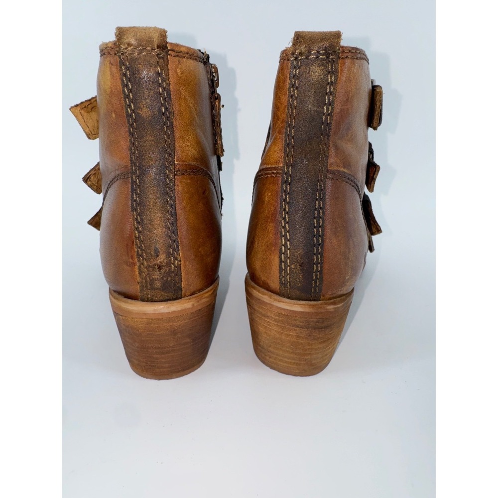 BED|STU ROAN Brown Leather Boots 4 Buckle Block Heel Moto Boho Western Sz 7.5 - Picture 6 of 14